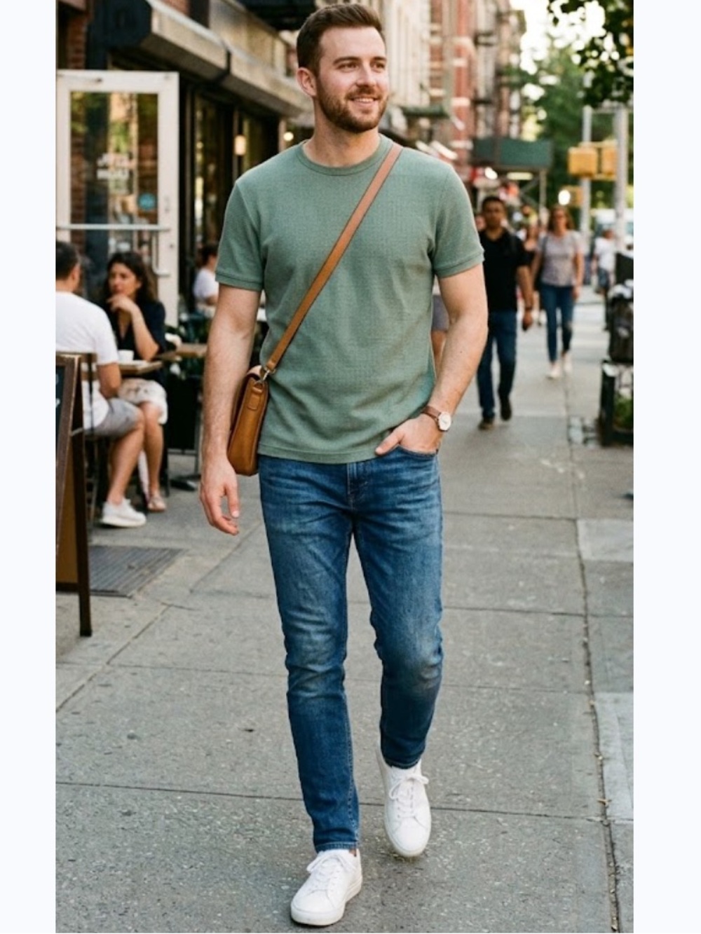 ZARA Men Short Sleeve Crewneck Tee in Sage